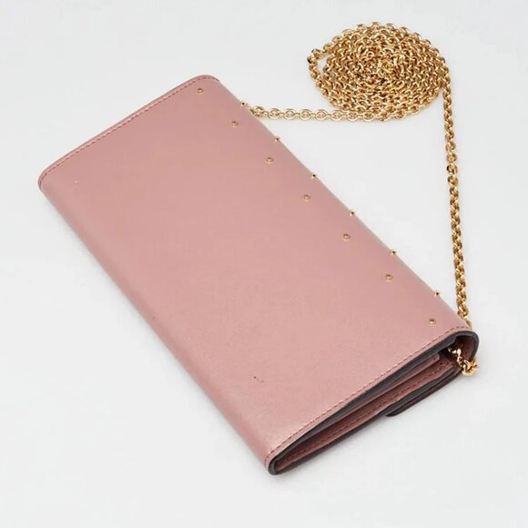 Fendi Dark Pink Studded Leather Continental Wallet On Chain - Picture 3 of 11